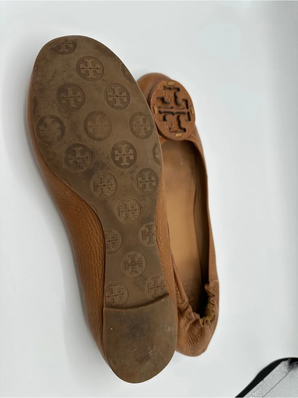Tory Burch Brown Leather Logo Ballet Flats
